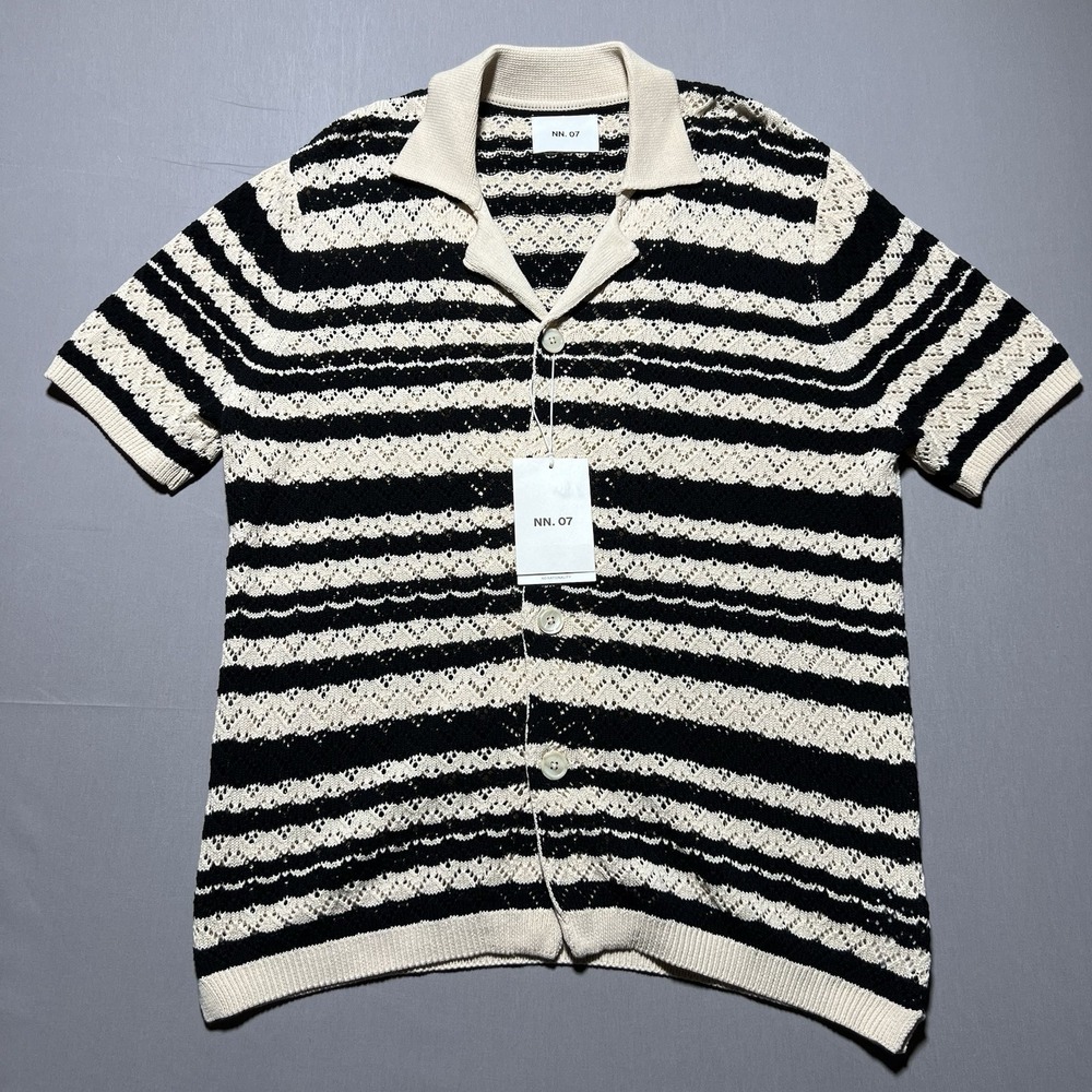 NN07 Henry Stripe Short Sleeve‎ Organic Cotton Cardigan Off White Size XL